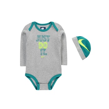 Nike - Детски памучен комплект боди и шапка JDI Bodysuit, Сив, 9-12 M EU