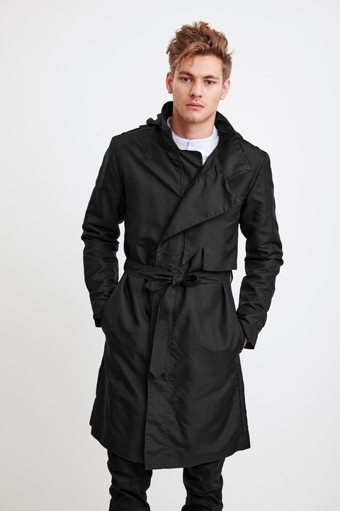 THERAINCOAT Zipper Trench Coat - fekete férfi esőkabát, L méret