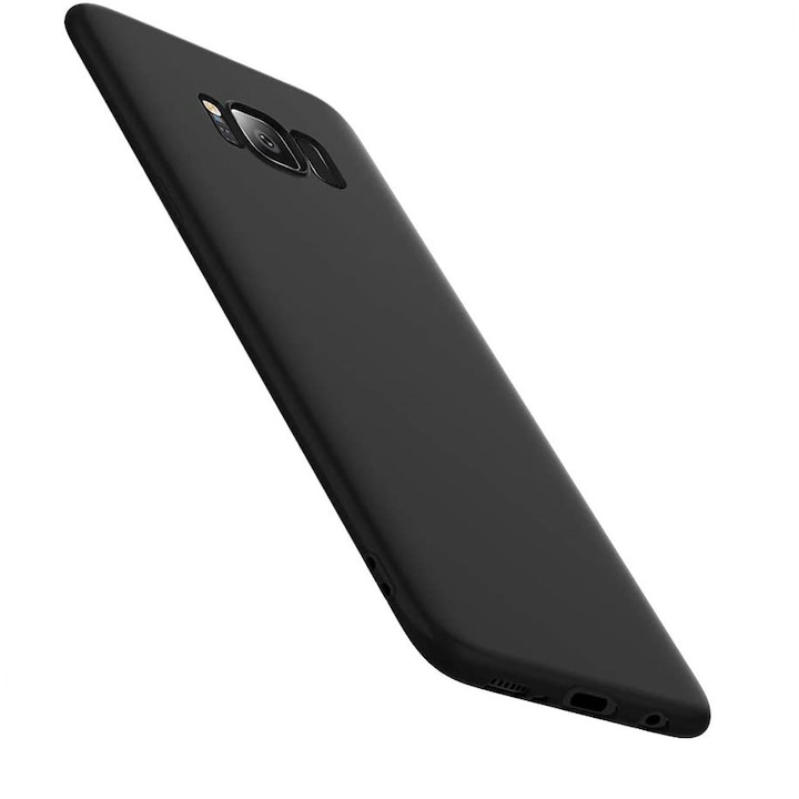 Husa compatibila cu Samsung Galaxy S8, ultra slim, silicon Negru, cu interior de catifea, PlanetPhone