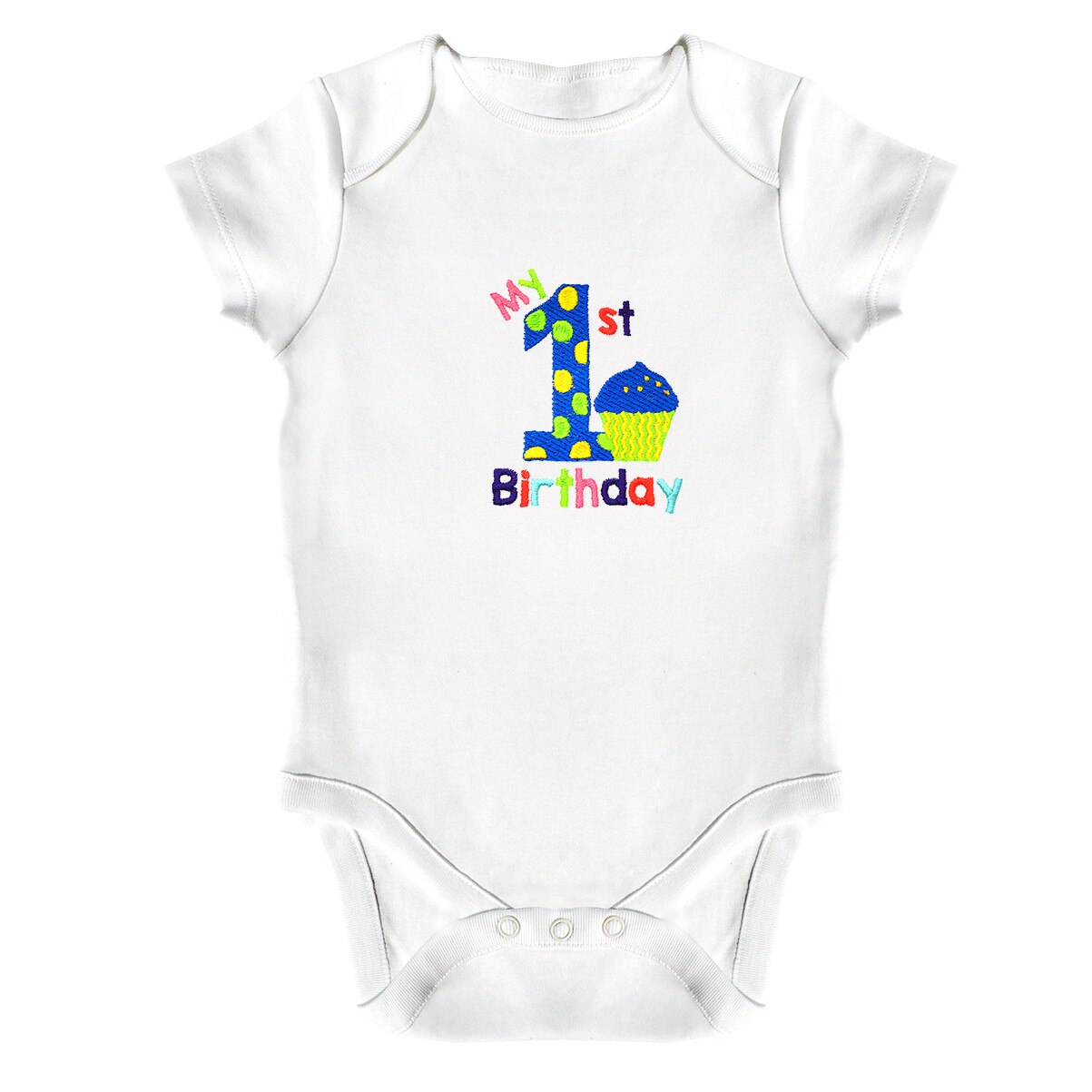Body bebe, LWS, bumbac organic, brodat, alb, model My first Birday briosa, 86 cm