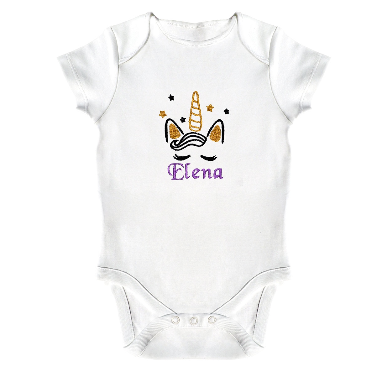 Body bebe, LWS, bumbac organic, brodat, model unicorn Elena, Alb