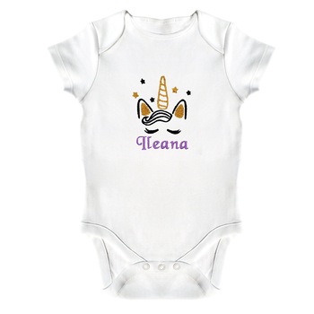 Body bebe, LWS, bumbac organic, brodat, model unicorn Ileana, Alb Body bebe, LWS, bumbac organic, brodat, model unicorn Ileana, Alb