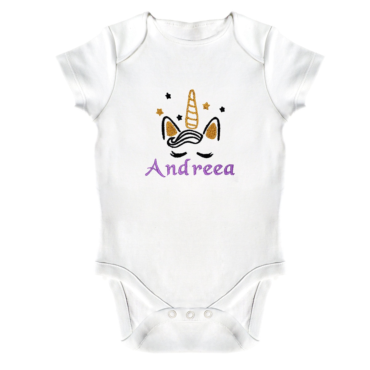 Body bebe, LWS, bumbac organic, brodat, model unicorn Andreea, Alb