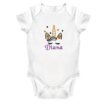 Body bebe, LWS, bumbac organic, brodat, model unicorn Diana, Alb Body bebe, LWS, bumbac organic, brodat, model unicorn Diana, Alb