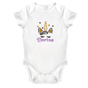 Body bebe, LWS, bumbac organic, brodat, model unicorn Dorina, Alb Body bebe, LWS, bumbac organic, brodat, model unicorn Dorina, Alb