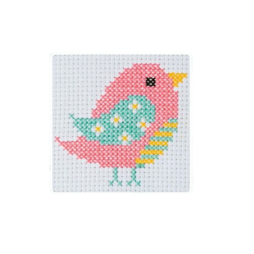 Set de brodat pentru copii, Anchor, model Pasare, cu diagrama si fire mouline, dimensiune 10x10 cm