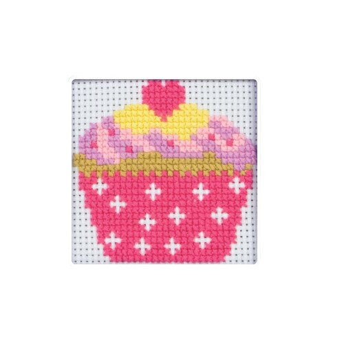 Set de brodat pentru copii, Anchor, model Briosa, cu diagrama si fire mouline, dimensiune 10x10 cm