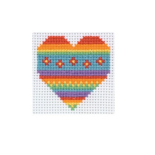 Set de brodat pentru copii, Anchor, model Inima, cu diagrama si fire mouline, dimensiune 10x10 cm