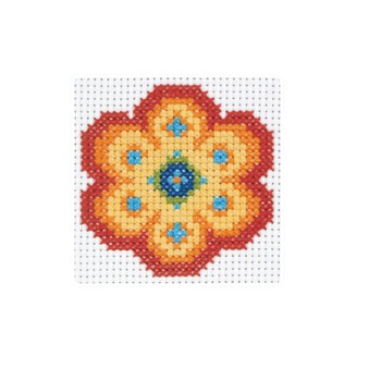 Set de brodat pentru copii, Anchor, model Floare, cu diagrama si fire mouline, dimensiune 10x10 cm Set de brodat pentru copii, Anchor, model Floare, cu diagrama si fire mouline, dimensiune 10x10 cm