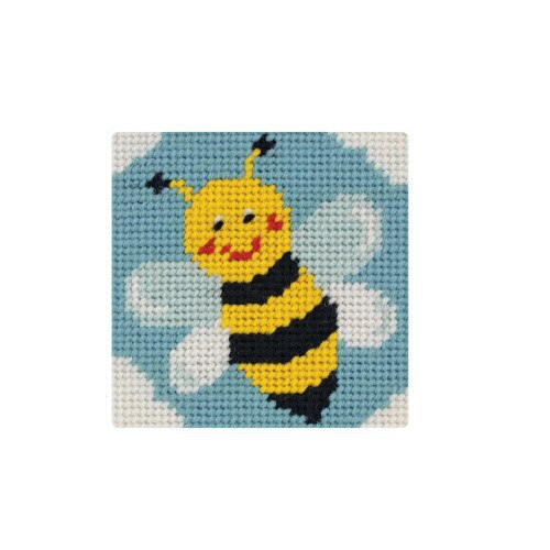 Set de brodat pentru copii, Anchor, model Albinuta, pe panza imprimata, dimensiune 10x10 cm