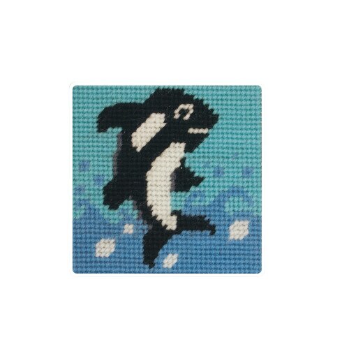 Set de brodat pentru copii, Anchor, model Balenuta, pe panza imprimata, dimensiune 10x10 cm