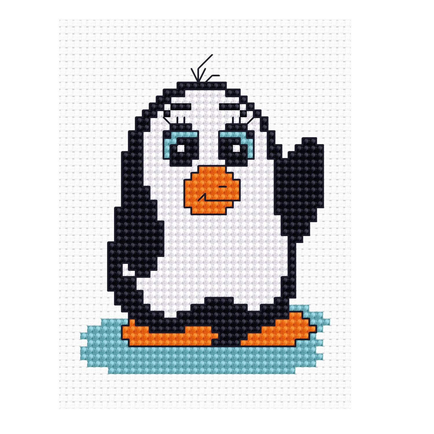 Set de brodat pentru copii Luca-S, model Pinguin, cu diagrama, dimensiune model 6,5 x 8,5cm