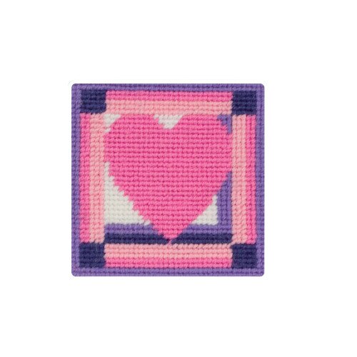 Set de brodat pentru copii, Anchor, model Inimioara, pe panza imprimata, dimensiune 10x10 cm