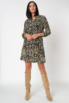 Tom Tailor, Rochie tip camasa cu model floral, Bleumarin/Alb/Galben Tom Tailor, Rochie tip camasa cu model floral, Bleumarin/Alb/Galben