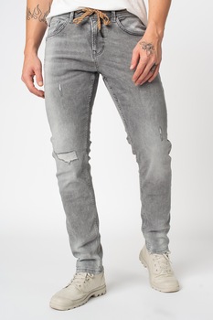 Tom Tailor, Blugi slim fit cu snur, Gri deschis, W27-L34 Tom Tailor, Blugi slim fit cu snur, Gri deschis, W27-L34