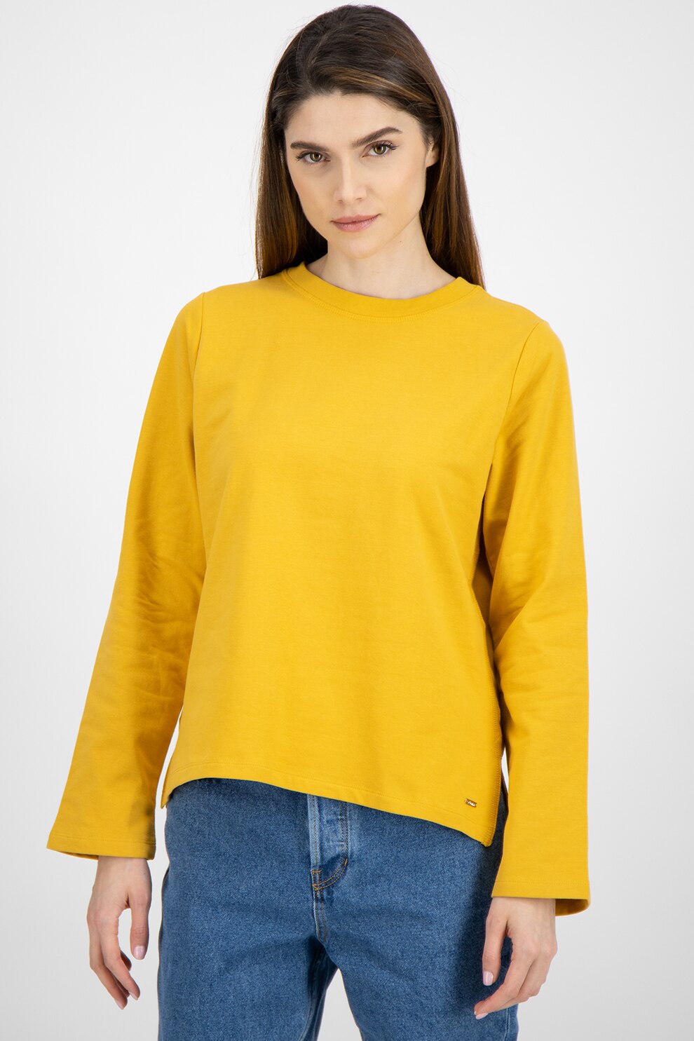 Tom Tailor, Bluza sport cu decolteu la baza gatului, Galben sofran