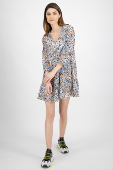 Tom Tailor, Rochie cu decolteu in V si model floral, Alb prafuit/Oranj stins/Albastru, L Tom Tailor, Rochie cu decolteu in V si model floral, Alb prafuit/Oranj stins/Albastru, L