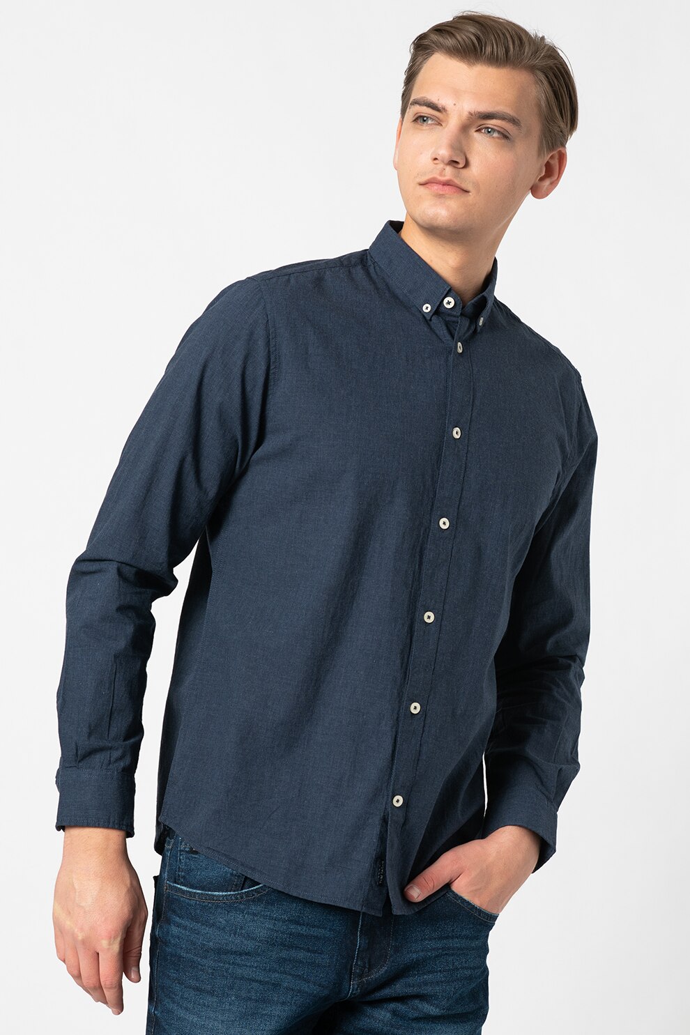 Tom Tailor, Camasa regular fit cu guler fixat cu nasturi, Bleumarin, S