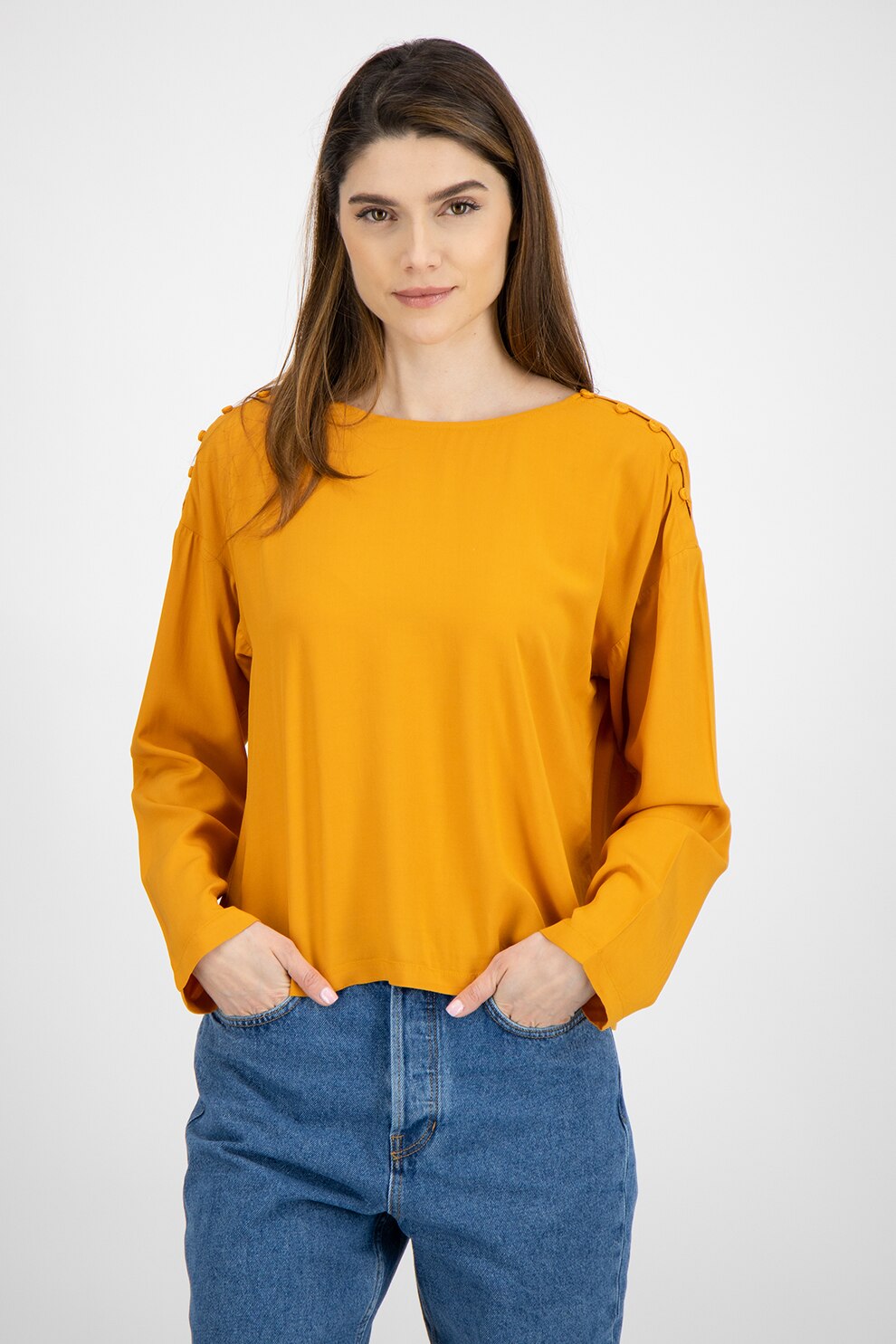 Tom Tailor, Bluza lejera cu segment cu nasturi pe umar, Oranj