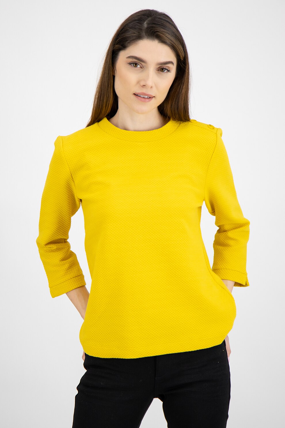 Tom Tailor, Bluza texturata cu maneci 3/4, Galben