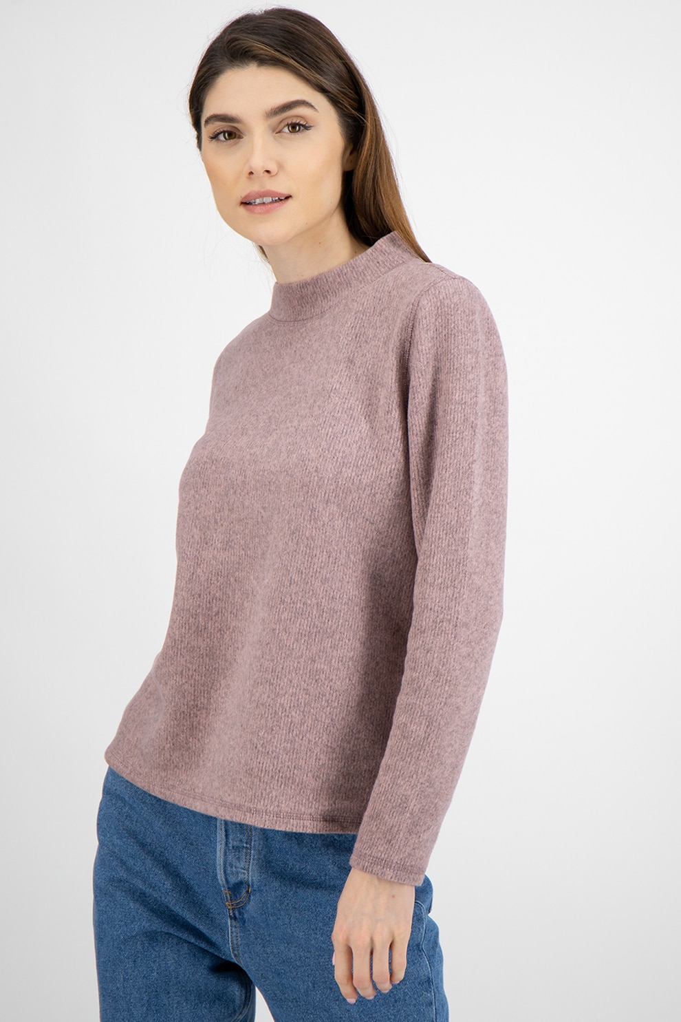 Tom Tailor, Pulover cu guler scurt, Roz pastel/violet prafuit, XL