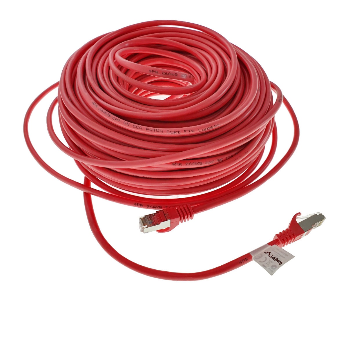 Cablu ecranat FTP, Lanberg 42818, cat.5e, mufat 2xRJ45, lungime 50m, AWG 26, 100 MHz, de legatura retea, ethernet, rosu