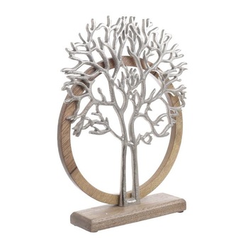 Decoratiune de birou in forma de copac din aluminiu si lemn, argintiu, 29x 39 cm Decoratiune de birou in forma de copac din aluminiu si lemn, argintiu, 29x 39 cm