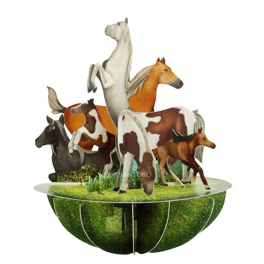 Felicitare 3D Santoro Piruettes - Cai si Ponei