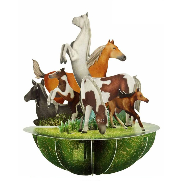 Felicitare 3D Santoro Piruettes - Cai si Ponei