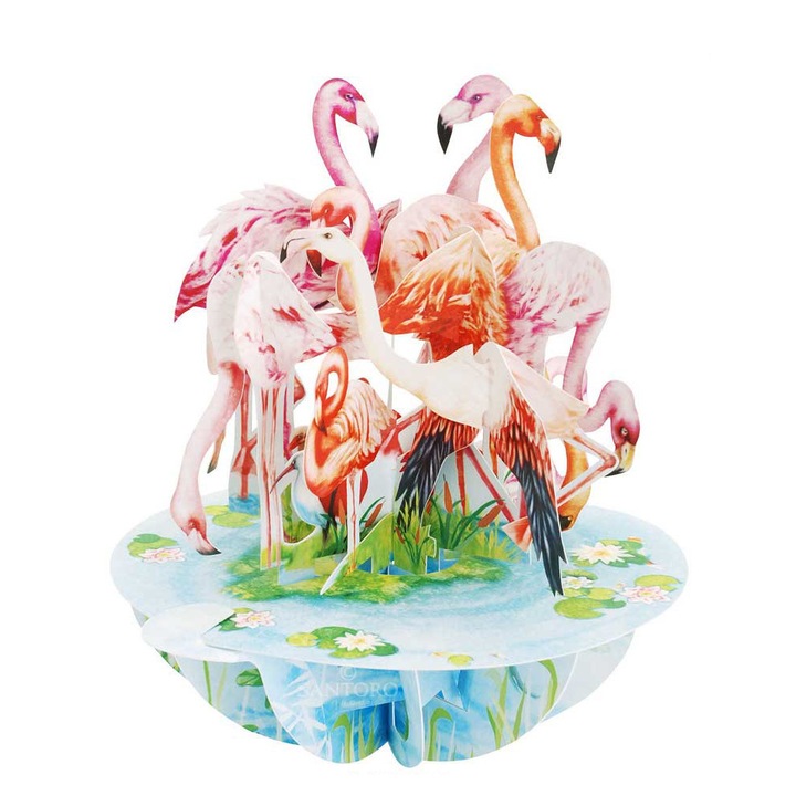 Felicitare 3D Santoro Piruettes - Flamingos