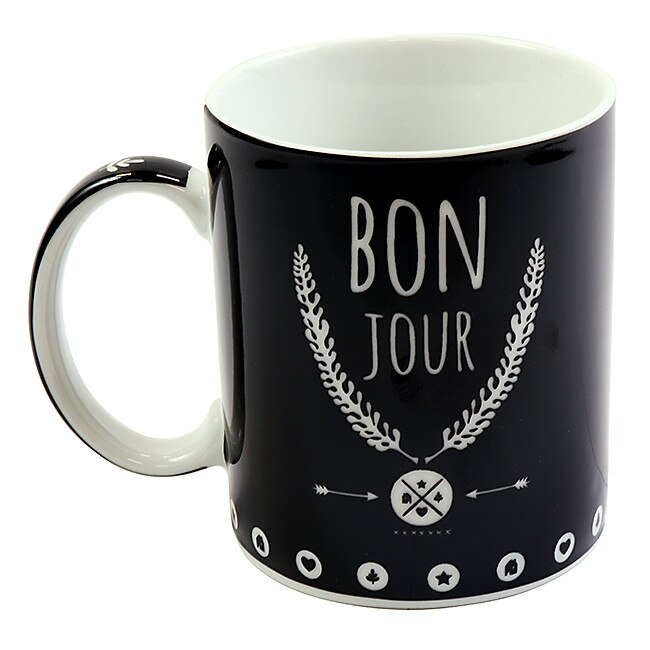 Cana - Coffret Bonjour, Ceramica, 300 ml, Alb / Negru