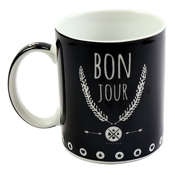 Cana - Coffret Bonjour, Ceramica, 300 ml, Alb / Negru Cana - Coffret Bonjour, Ceramica, 300 ml, Alb / Negru