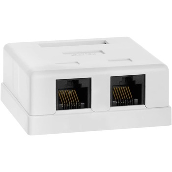 Priza dubla cat5e LanKATT neecranata 2 x RJ45, UTP, echipata, montaj aparent - pe tencuiala Priza dubla cat5e LanKATT neecranata 2 x RJ45, UTP, echipata, montaj aparent - pe tencuiala