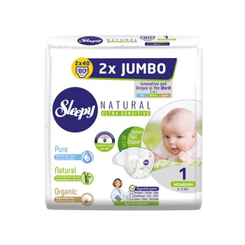 Scutece Sleepy Natural Ultra Sensitive Double Marime 1 Newborn , 2-5kg, 80 bucati Scutece Sleepy Natural Ultra Sensitive Double Marime 1 Newborn , 2-5kg, 80 bucati