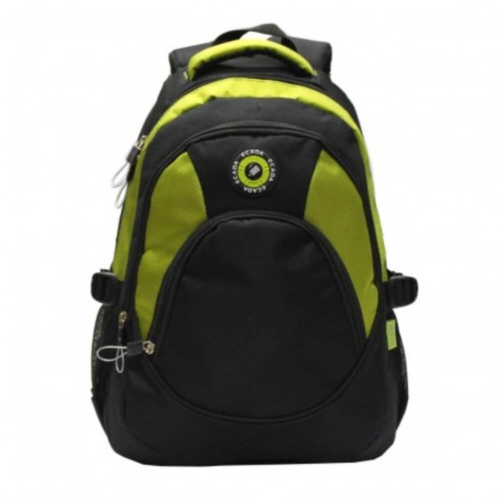Ученическа чанта ECADA за ученици и тийнейджъри, 46x32x18 см, цвят черен/зелен