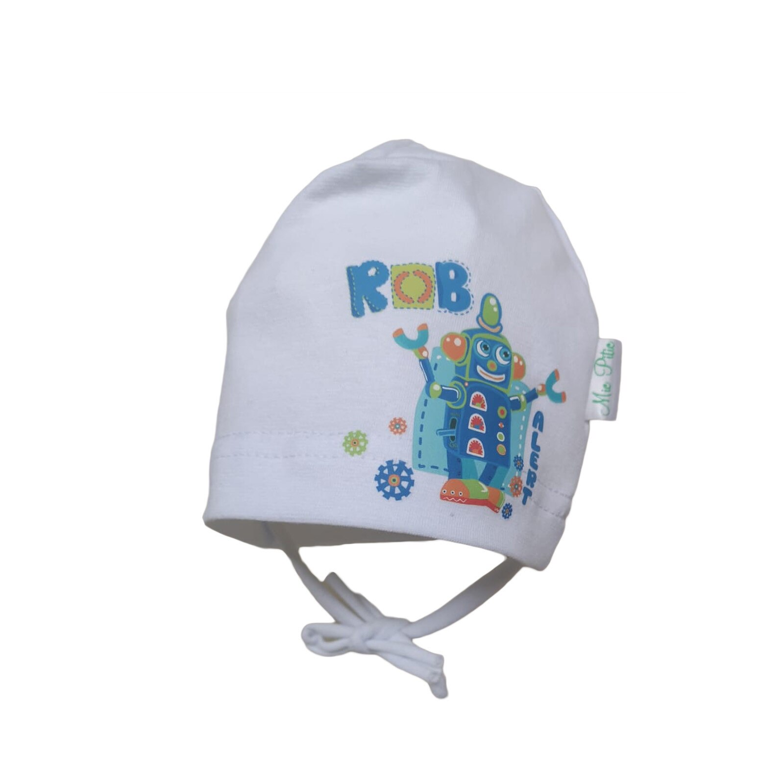 Caciulita Mic Pitic C5NN B din tricot cu imprimeu robot, aqua, 42 cm