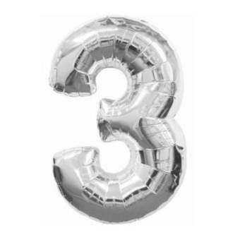 Balon folie, cifra 3, argintiu, 100 cm Balon folie, cifra 3, argintiu, 100 cm