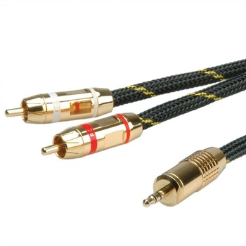 Cablu audio GOLD Jack 3.5mm Stereo la 2 x RCA ecranat T-T 5m, Roline 11.09.4276 Cablu audio GOLD Jack 3.5mm Stereo la 2 x RCA ecranat T-T 5m, Roline 11.09.4276