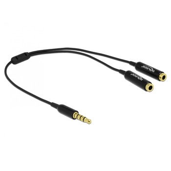 Splitter stereo jack 3.5mm la 2 x jack 3.5mm 4 pini 25cm, Delock 65575 Splitter stereo jack 3.5mm la 2 x jack 3.5mm 4 pini 25cm, Delock 65575