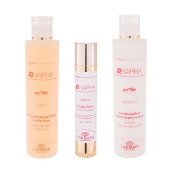 Set 3 produse 450 ml pentru ingrijirea tenului gras, mixt si cu impuritati, Lakshmi, lapte demachiant cu arbore de ceai 200ml, lotiune tonica cu salvie 200ml si crema cu ghimbir 50ml, Lakshmi Set 3 produse 450 ml pentru ingrijirea tenului gras, mixt si cu impuritati, Lakshmi, lapte demachiant cu arbore de ceai 200ml, lotiune tonica cu salvie 200ml si crema cu ghimbir 50ml, Lakshmi