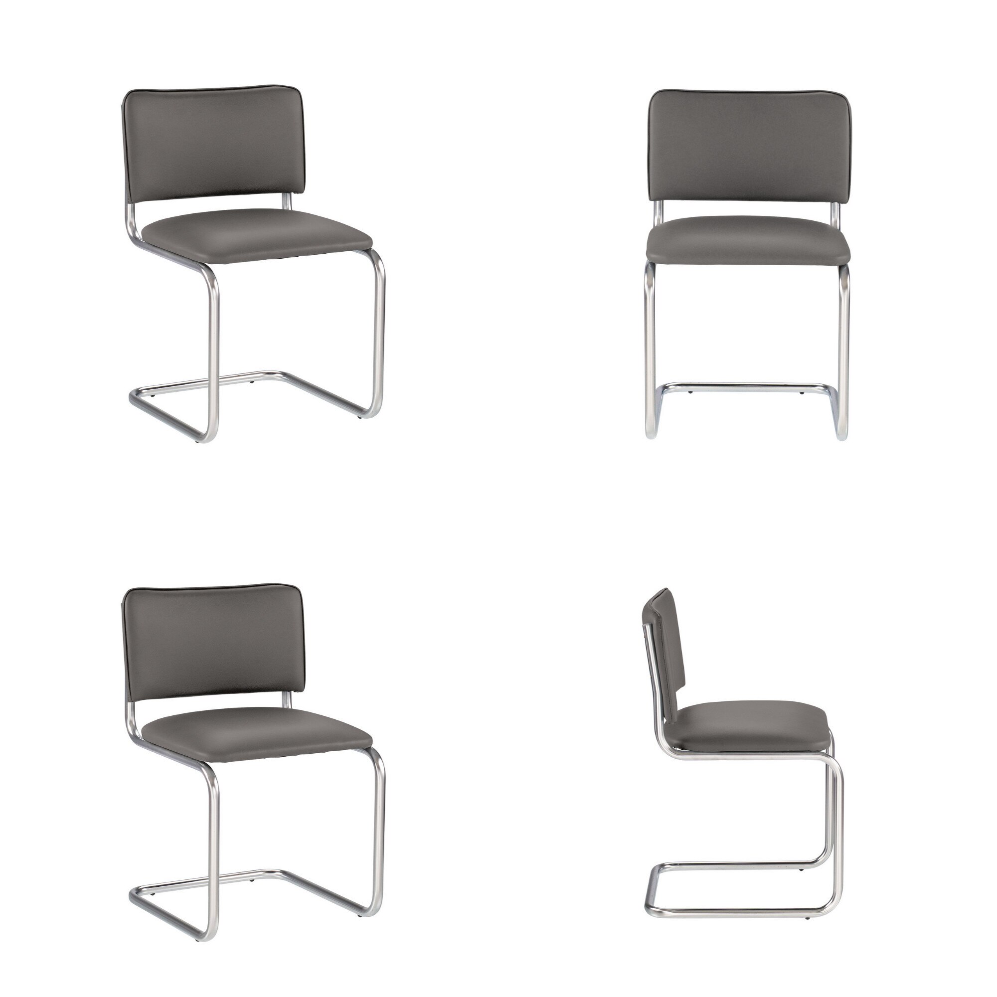Set 4 scaune vizitator / sala de conferinta SYLWIA, piele ecologica, Gri inchis
