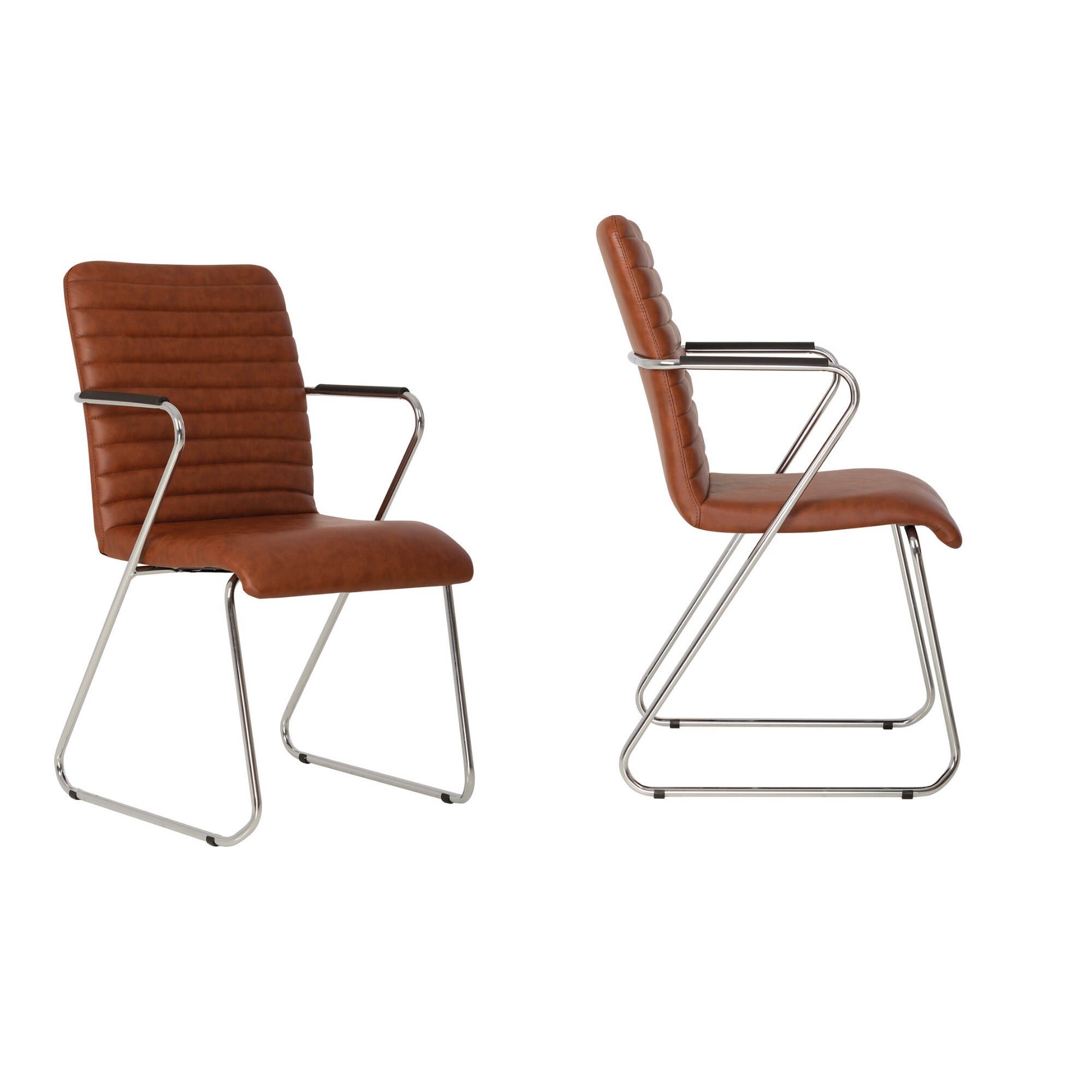 Set 2 scaune vizitator TASK CF CHROME, piele ecologica, Maro