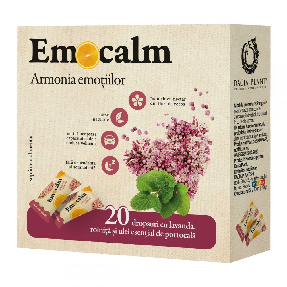 Emocalm Drops cu lavanda si roinita fara zahar 20 bucati