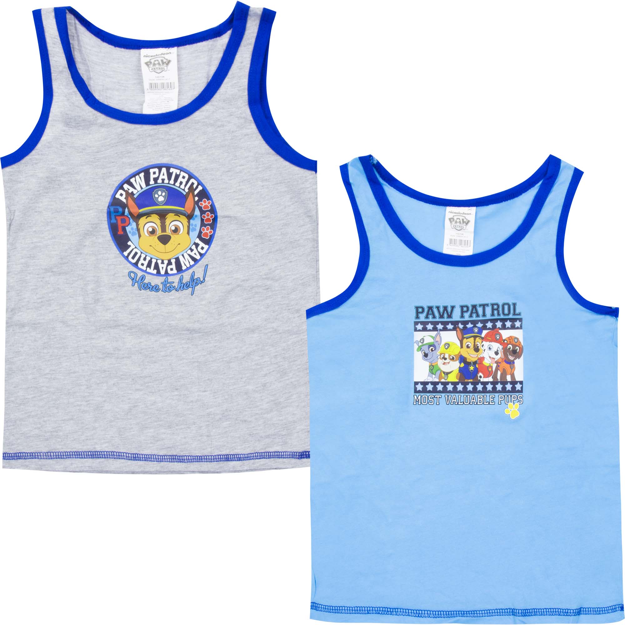 Set 2 Maiouri fara maneci pentru baieti, Paw Patrol, gri/albastru