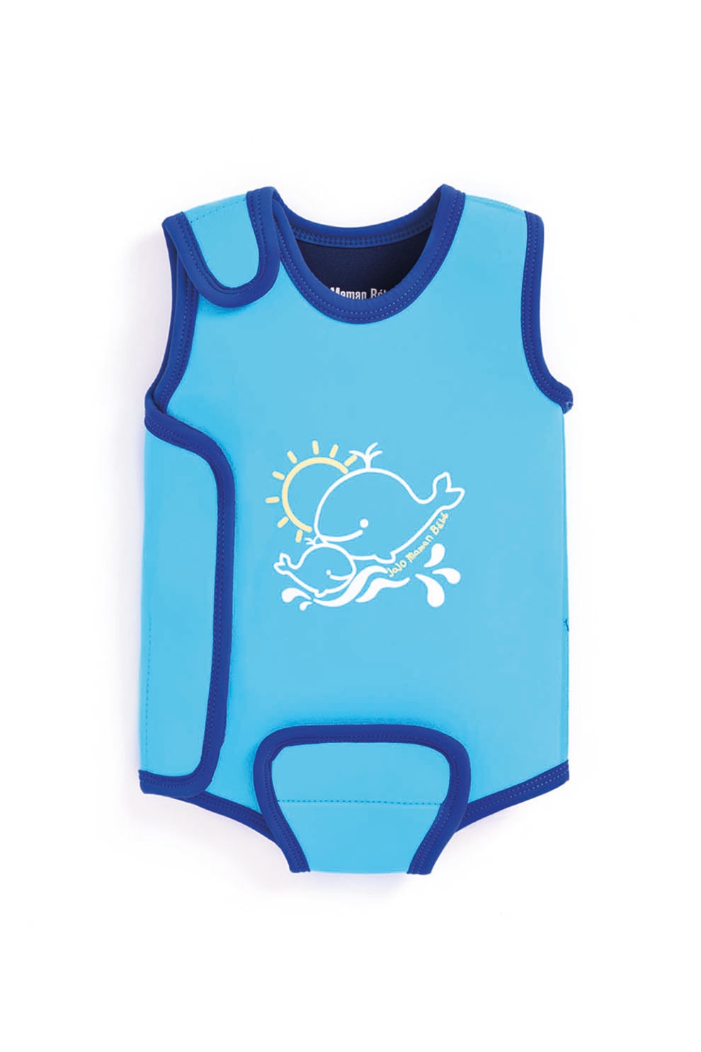 JoJo Maman Bebe, Costum de baie intreg cu imprimeu grafic, Albastru/Alb/Galben