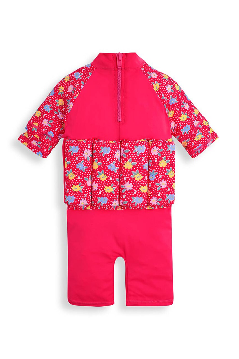 JoJo Maman Bebe, Combinezon de baie cu imprimeu floral, Corai/albastru lavanda/galben