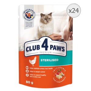 Hrana umeda completa pentru pisici, Club 4 Paws Premium, Sterilizate 24x80g