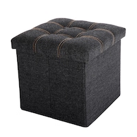 Taburet Pliabil cu Spatiu de Depozitare FizioTab®, Tip Cutie, Otoman, Cub Textil, 38X38X38 cm, Negru