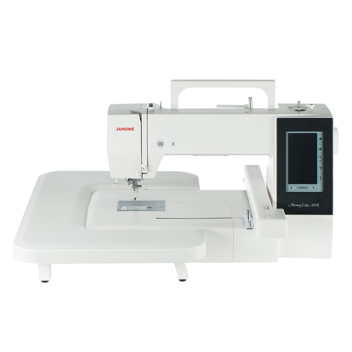 Masina de brodat digitala JANOME Memory Craft 500E, 160 Modele Incorporate, 860 Spm, 55W, Alb/Negru