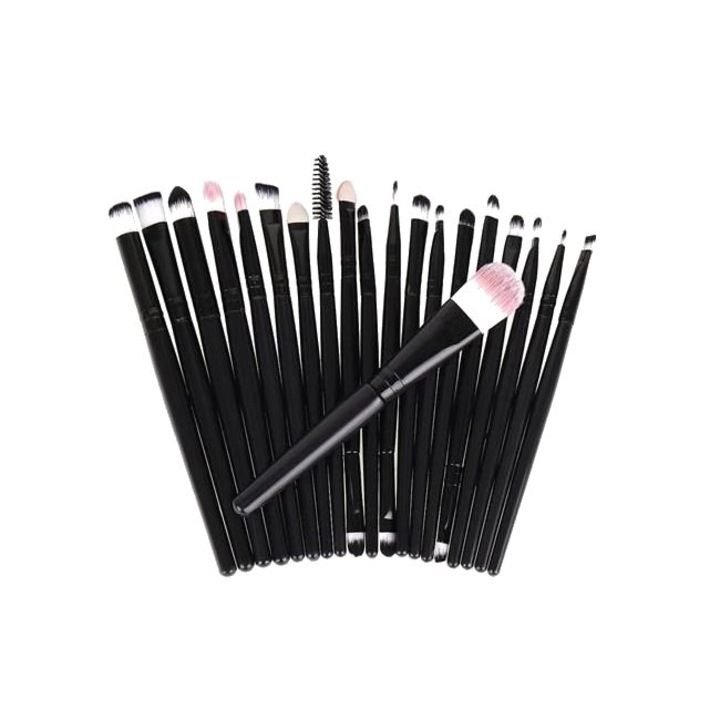 Set 20 pensule profesionale pentru machiaj, par sintetic, culoare negru